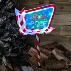 67cm Light Up Christmas Red White And Green North Pole Outdoor Sign With 35 Multi Colour LED Lights