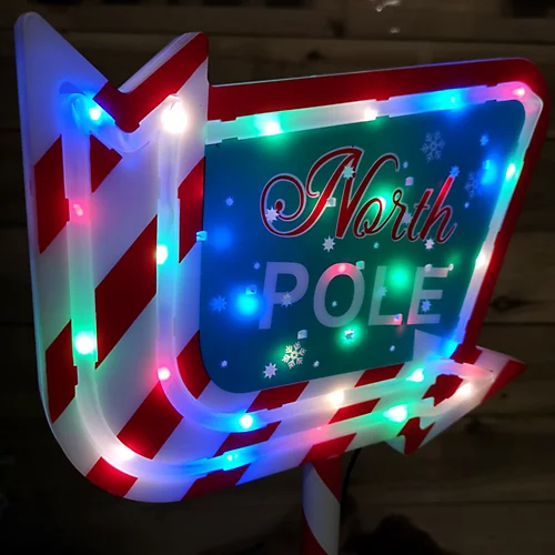 67cm Light Up Christmas Red White And Green North Pole Outdoor Sign With 35 Multi Colour LED Lights 3 67cm Light Up Christmas Red White And Green North Pole Outdoor Sign With 35 Multi Colour LED Lights - Image 3