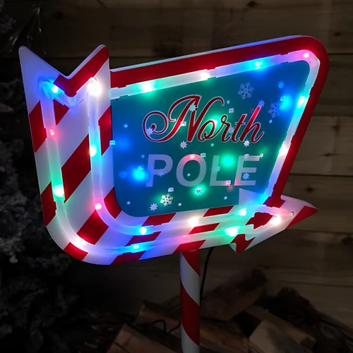 67cm Light Up Christmas Red White And Green North Pole Outdoor Sign With 35 Multi Colour LED Lights 4 67cm Light Up Christmas Red White And Green North Pole Outdoor Sign With 35 Multi Colour LED Lights - Image 4