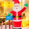6ft Inflatable Hand Waving Santa Clause With North Pole Sign Board Pre Lit Mains Powered White LED Lights Christmas