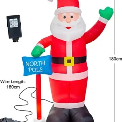 6ft Inflatable Hand Waving Santa Clause With North Pole Sign Board Pre Lit Mains Powered White LED Lights Christmas -Deals Christmas Decor Store 6ft inflatable hand waving santa clause with north pole sign board pre lit mains powered white led lights christmas5056141059716 03c MP