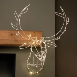 70cm Festive Christmas Indoor Outdoor Twinkling LED Reindeer Head In Warm White