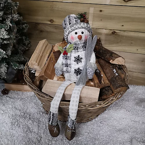 70cm Sitting Plush Christmas Snowman Holding Skis With Dangly Legs 1 70cm Sitting Plush Christmas Snowman Holding Skis With Dangly Legs