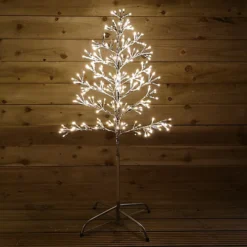 78cm Warm White 140 LED Silver Christmas Tree Metal Frame Silhouette Decoration