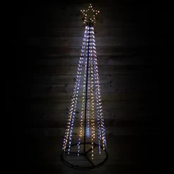 7ft (2.1m) Premier Christmas Outdoor Black Pin Wire LED Pyramid Maypole Tree In Warm & Cool White Mix