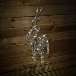 80cm Battery Operated Silver Wire Reindeer Indoor Christmas Decoration With Timer & White LEDs