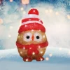 Acrylic Owl Christmas Light Bright White LED Lights Stripe Bobble Hat Scarf 32.5cm