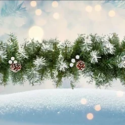 Artificial Christmas Garland Snow Tipped White Berry And Pine Cone Green Garland 2.7M