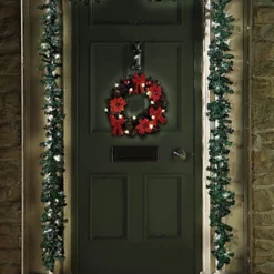 Artificial Poinsettia LED Christmas Wreath - Red Faux Flower Home Wall, Door, Table Decoration - Measures 40cm Diameter -Deals Christmas Decor Store artificial poinsettia led christmas wreath red faux flower home wall door table decoration measures 40cm diameter5053335905521 02c MP