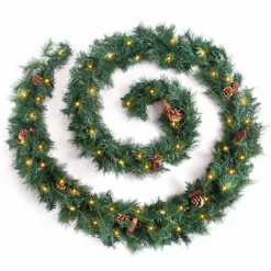 Best Artificial 12ft Colorado Pine Christmas Garland With Pine Cones With 100 Warm White Battery Lights