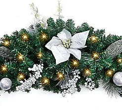 Best Artificial 3ft White/Silver Decorated Christmas Swag Arch With 20 Warm White Battery Lights