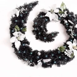 Best Artificial 6ft Black & Silver Decorated Christmas Garland With 50 Bright White Battery Lights