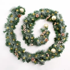 Best Artificial 6ft Frosted Gold Christmas Garland With 50 Bright White Battery Lights