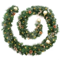 Best Artificial 9ft Frosted Gold Christmas Garland With 80 Bright White Battery Lights