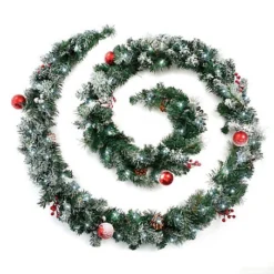 Best Artificial Christmas 12ft Frosted Red Garland With 100 Bright White Battery Lights