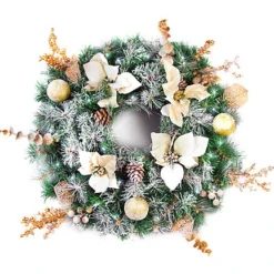Best Artificial Christmas 60cm Frosted Gold Wreath With 30 Bright White LED Battery Lights