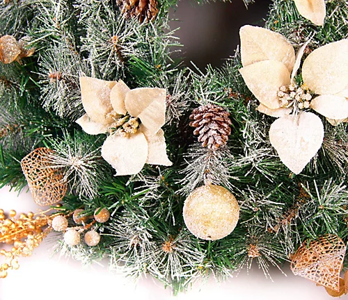 Best Artificial Christmas 60cm Frosted Gold Wreath With 30 Bright White LED Battery Lights 2 Best Artificial Christmas 60cm Frosted Gold Wreath With 30 Bright White LED Battery Lights - Image 2