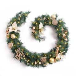 Best Artificial Christmas 6ft Gold Decorated Garland With 50 Warm White Battery Lights