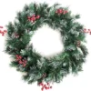 Best Artificial Deluxe Frosted Christmas Wreath With Pine Cones & Winter Red Berries