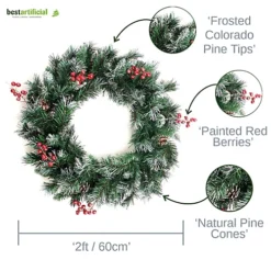 Best Artificial Deluxe Frosted Christmas Wreath With Pine Cones & Winter Red Berries -Deals Christmas Decor Store best artificial deluxe frosted christmas wreath with pine cones winter red berries5060637300282 02c MP