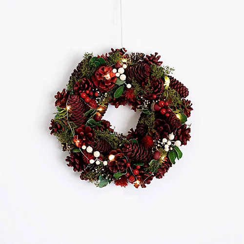 Bloom LED Victorian Christmas Wreath With Moss, Pinecone & Berries - Home Festive Xmas Decoration - Measures 25cm Diameter 4 Bloom LED Victorian Christmas Wreath With Moss, Pinecone & Berries - Home Festive Xmas Decoration - Measures 25cm Diameter - Image 4
