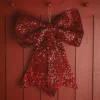 Bloom Sparkly Bow Christmas Decoration - Red Glittery Festive Wall Or Door Hanging Ornament - Measures H40cm X W30cm
