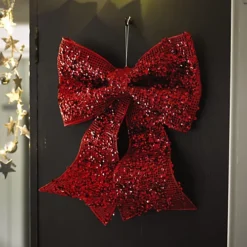 Bloom Sparkly Bow Christmas Decoration - Red Glittery Festive Wall Or Door Hanging Ornament - Measures H40cm X W30cm -Deals Christmas Decor Store bloom sparkly bow christmas decoration red glittery festive wall or door hanging ornament measures h40cm x w30cm5053335899721 02c MP