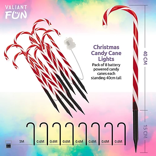 Candy Cane Christmas Outdoor Lights - 8-Pack - 40cm Tall - 4.2m String - 64 LED Lights 2 Candy Cane Christmas Outdoor Lights - 8-Pack - 40cm Tall - 4.2m String - 64 LED Lights - Image 2