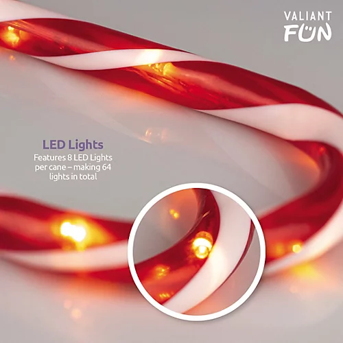 Candy Cane Christmas Outdoor Lights - 8-Pack - 40cm Tall - 4.2m String - 64 LED Lights 3 Candy Cane Christmas Outdoor Lights - 8-Pack - 40cm Tall - 4.2m String - 64 LED Lights - Image 3