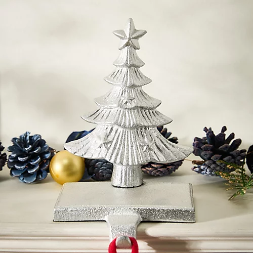 Cast Iron Silver Christmas Tree Stocking Holder 1 Cast Iron Silver Christmas Tree Stocking Holder