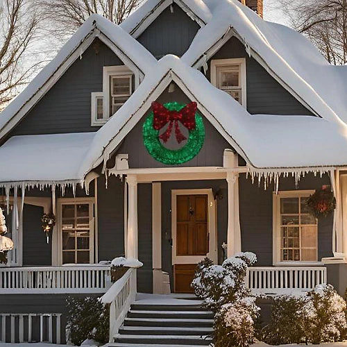 CGC Extra Large 90cm Luxury Green With Red Bow Pre Lit LED Christmas Xmas Wreath Outdoor Indoor 3 CGC Extra Large 90cm Luxury Green With Red Bow Pre Lit LED Christmas Xmas Wreath Outdoor Indoor - Image 3