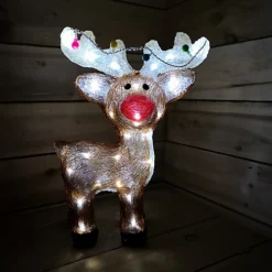 Christmas Acrylic Reindeer With String Lights & Cool White LED