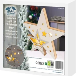 Christmas Battery Powered Light Up Wooden Christmas Star Ornament -Deals Christmas Decor Store christmas battery powered light up wooden christmas star ornament5021196808725 04c MP