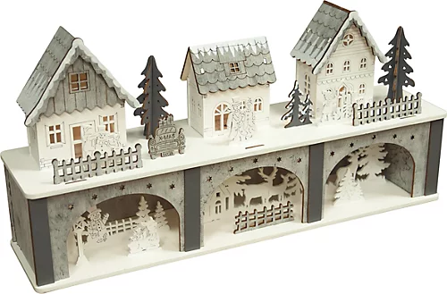 Christmas Battery Powered Wooden Light Up Festive Scene Ornament- Large 2 Christmas Battery Powered Wooden Light Up Festive Scene Ornament- Large - Image 2