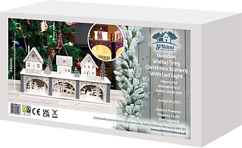 Christmas Battery Powered Wooden Light Up Festive Scene Ornament- Large 3 Christmas Battery Powered Wooden Light Up Festive Scene Ornament- Large - Image 3