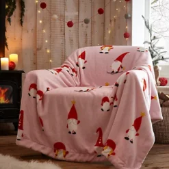 Christmas Gonks Fleece Throw Pink 130 X 170cm