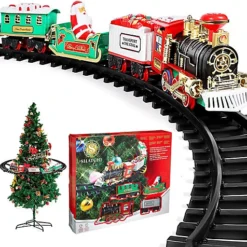 Christmas Tree Train Set-Around The Tree Xmas Home Decoration Novelty Decoration Festive Light Up Realistic Sound Battery Operated