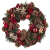 CHRISTMAS VILLAGE Christmas Festive Wreath - Christmas Wreath For Front Door, Home Decoration, Cones & Baubles - Red/32 Cm