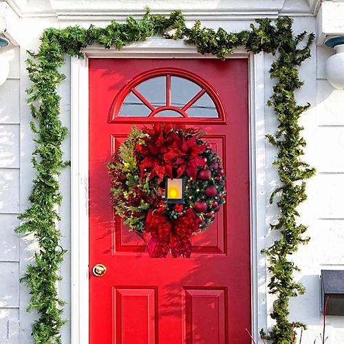 CHRISTMAS VILLAGE Christmas Festive Wreath - Christmas Wreath For Front Door, Home Decoration Lantern, Bows & Baubles 2 CHRISTMAS VILLAGE Christmas Festive Wreath - Christmas Wreath For Front Door, Home Decoration Lantern, Bows & Baubles - Image 2