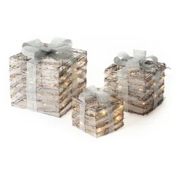 CHRISTMAS VILLAGE Christmas LED Light Up Gift Box Set - Perfect Indoor/Outdoor Xmas Parcel Decoration Box Lights - Set Of 3