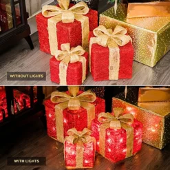 CHRISTMAS VILLAGE Decorative Christmas Parcel Light Up Set With Bow, Perfect Indoor & Outdoor Xmas Decoration Lights - Set Of 3 -Deals Christmas Decor Store christmas village decorative christmas parcel light up set with bow perfect indoor outdoor xmas decoration lights set of 35056295304700 03c MP