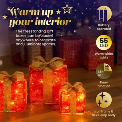 CHRISTMAS VILLAGE Decorative Christmas Parcel Light Up Set With Bow, Perfect Indoor & Outdoor Xmas Decoration Lights - Set Of 3 -Deals Christmas Decor Store christmas village decorative christmas parcel light up set with bow perfect indoor outdoor xmas decoration lights set of 35056295304700 04c MP