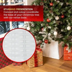 CHRISTMAS VILLAGE Hand Woven Willow Christmas Tree Skirt - Rustic Natural Handmade Material, Xmas Wicker Rattan Tree Stand - White -Deals Christmas Decor Store christmas village hand woven willow christmas tree skirt rustic natural handmade material xmas wicker rattan tree stand white5056295307985 03c MP
