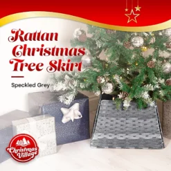 CHRISTMAS VILLAGE Handwoven Willow Christmas Tree Skirt - Rustic Natural Handmade Material, Square Wicker Rattan Tree Stand - Grey -Deals Christmas Decor Store christmas village handwoven willow christmas tree skirt rustic natural handmade material square wicker rattan tree stand grey5056295308296 02c MP