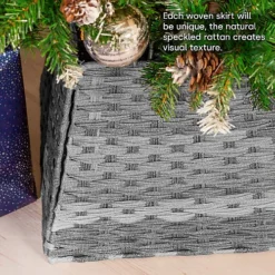 CHRISTMAS VILLAGE Handwoven Willow Christmas Tree Skirt - Rustic Natural Handmade Material, Square Wicker Rattan Tree Stand - Grey -Deals Christmas Decor Store christmas village handwoven willow christmas tree skirt rustic natural handmade material square wicker rattan tree stand grey5056295308296 03c MP