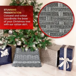 CHRISTMAS VILLAGE Handwoven Willow Christmas Tree Skirt - Rustic Natural Handmade Material, Square Wicker Rattan Tree Stand - Grey -Deals Christmas Decor Store christmas village handwoven willow christmas tree skirt rustic natural handmade material square wicker rattan tree stand grey5056295308296 04c MP