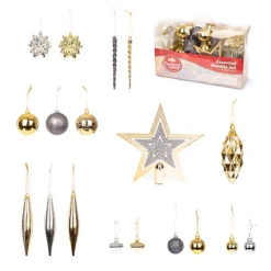 CHRISTMAS VILLAGE Luxury Christmas Tree Baubles Set With Storage Bag - Gold & Silver Ornaments, Holiday & Xmas Decor - Set Of 100
