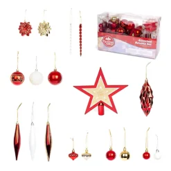 CHRISTMAS VILLAGE Luxury Christmas Tree Baubles Set With Storage Bag - Red & Gold Ornaments, Holiday & Xmas Decor - Set Of 100