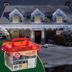 CHRISTMAS VILLAGE White & Blue Outdoor Christmas Icicle Lights, LED Bright Snowing Party Lights, Perfect For Weddings & Xmas - 360