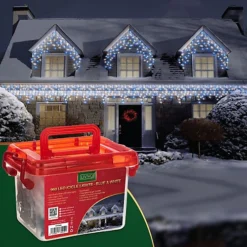 CHRISTMAS VILLAGE White & Blue Outdoor Christmas Icicle Lights, LED Bright Snowing Party Lights, Perfect For Weddings & Xmas - 960
